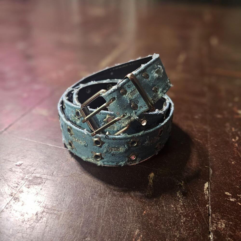 Star Belt y2k Grunge Glitter Distressed Denim Light Blue (45 in) ✨